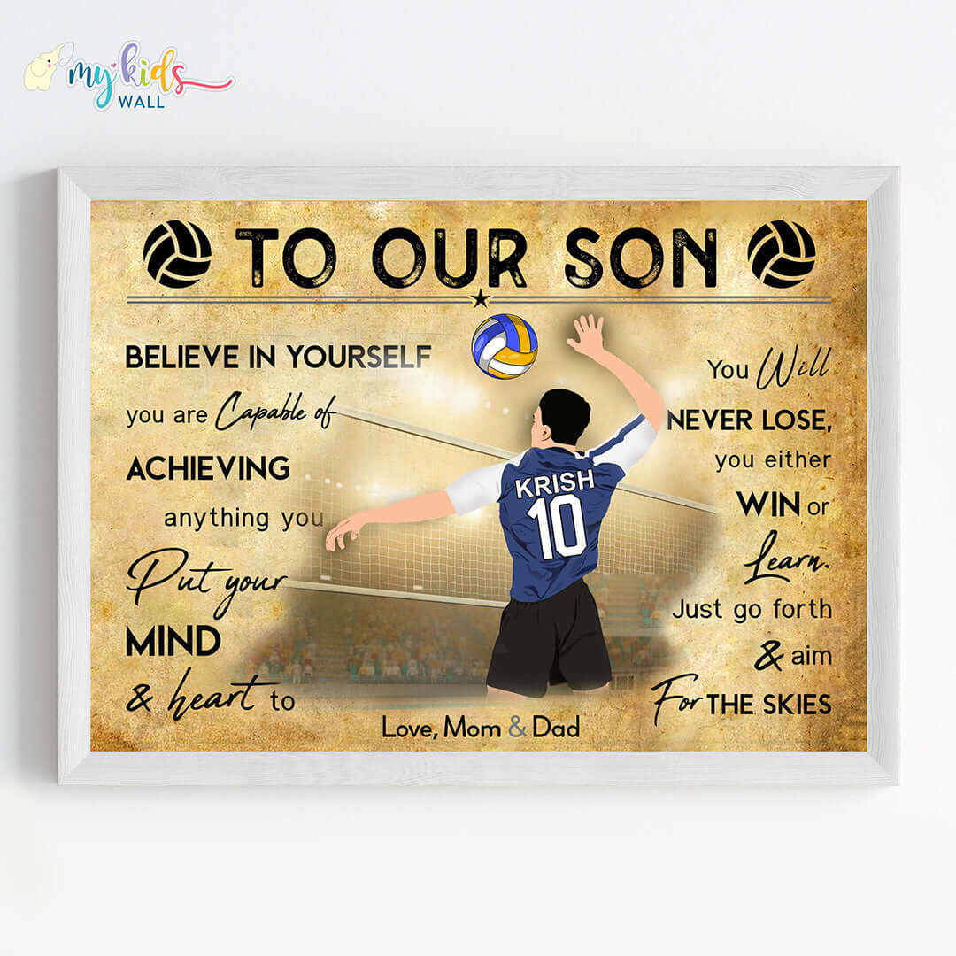 Volleyball Player Boy Personalized Motivational Wall Art (Framed)