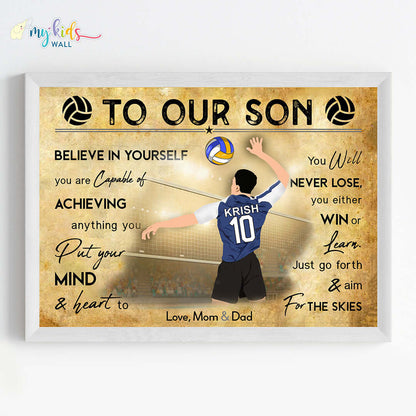 Volleyball Player Boy Personalized Motivational Wall Art (Framed)