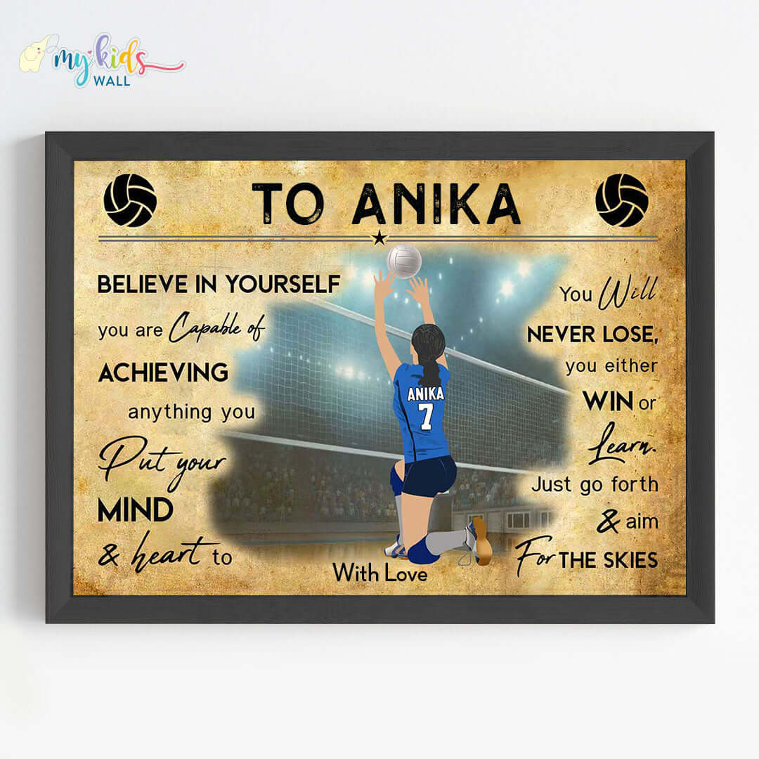 Volleyball Player Setter Girl Personalized Motivational Wall Art (Framed)