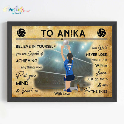 Volleyball Player Setter Girl Personalized Motivational Wall Art (Framed)