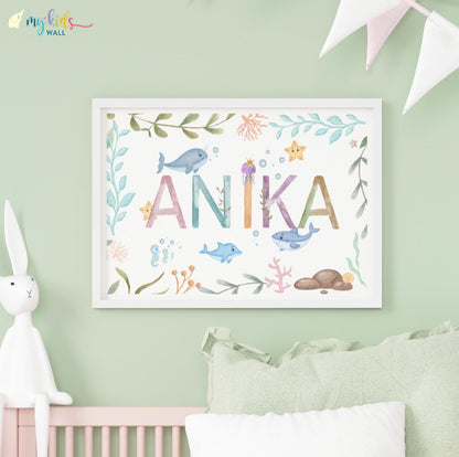 Watercolor Themed Name Personalised Wall Art (Framed)