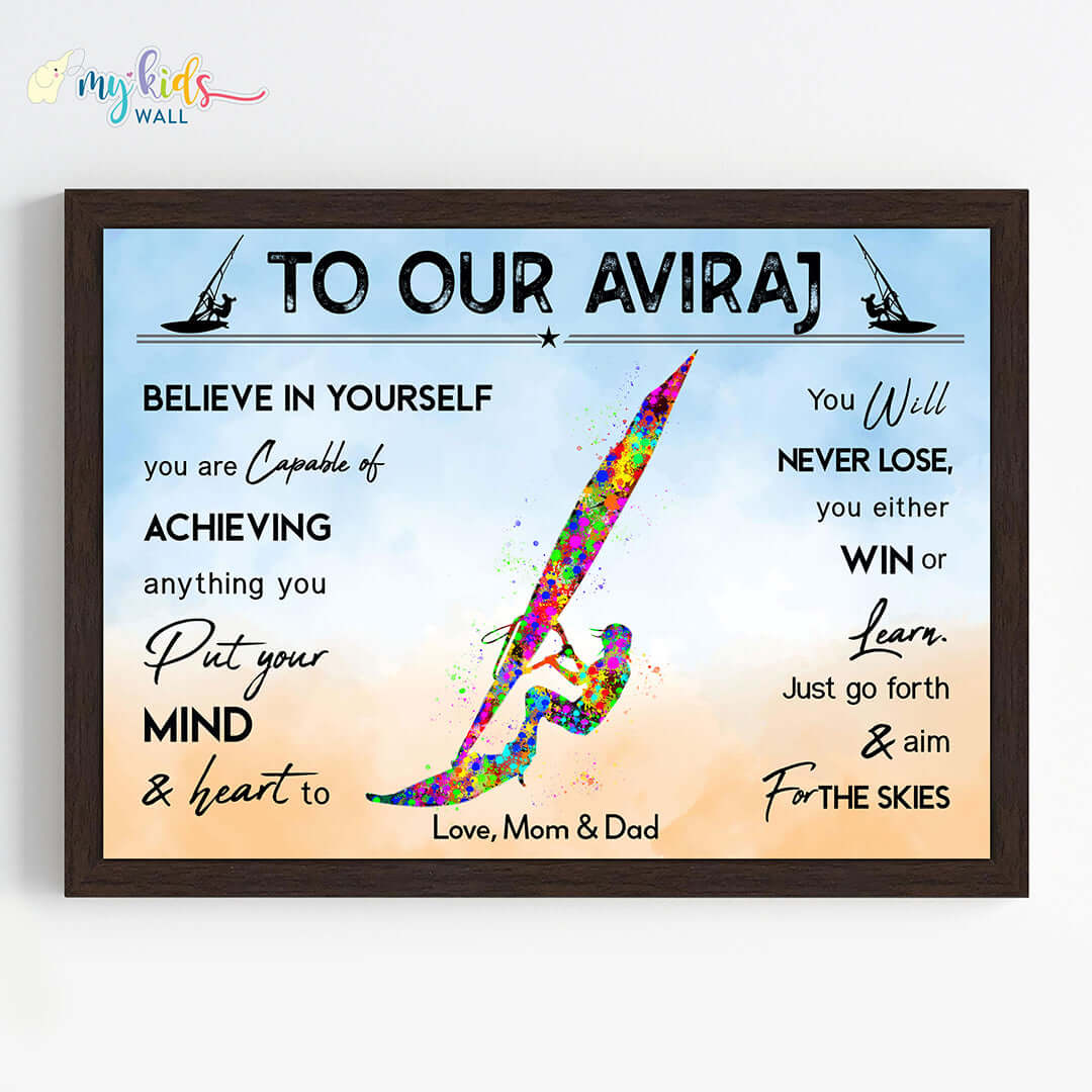 Wind Surfer Personalized Motivational Wall Art (Framed)
