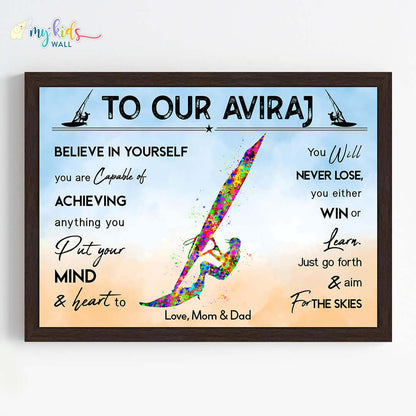 Wind Surfer Personalized Motivational Wall Art (Framed)
