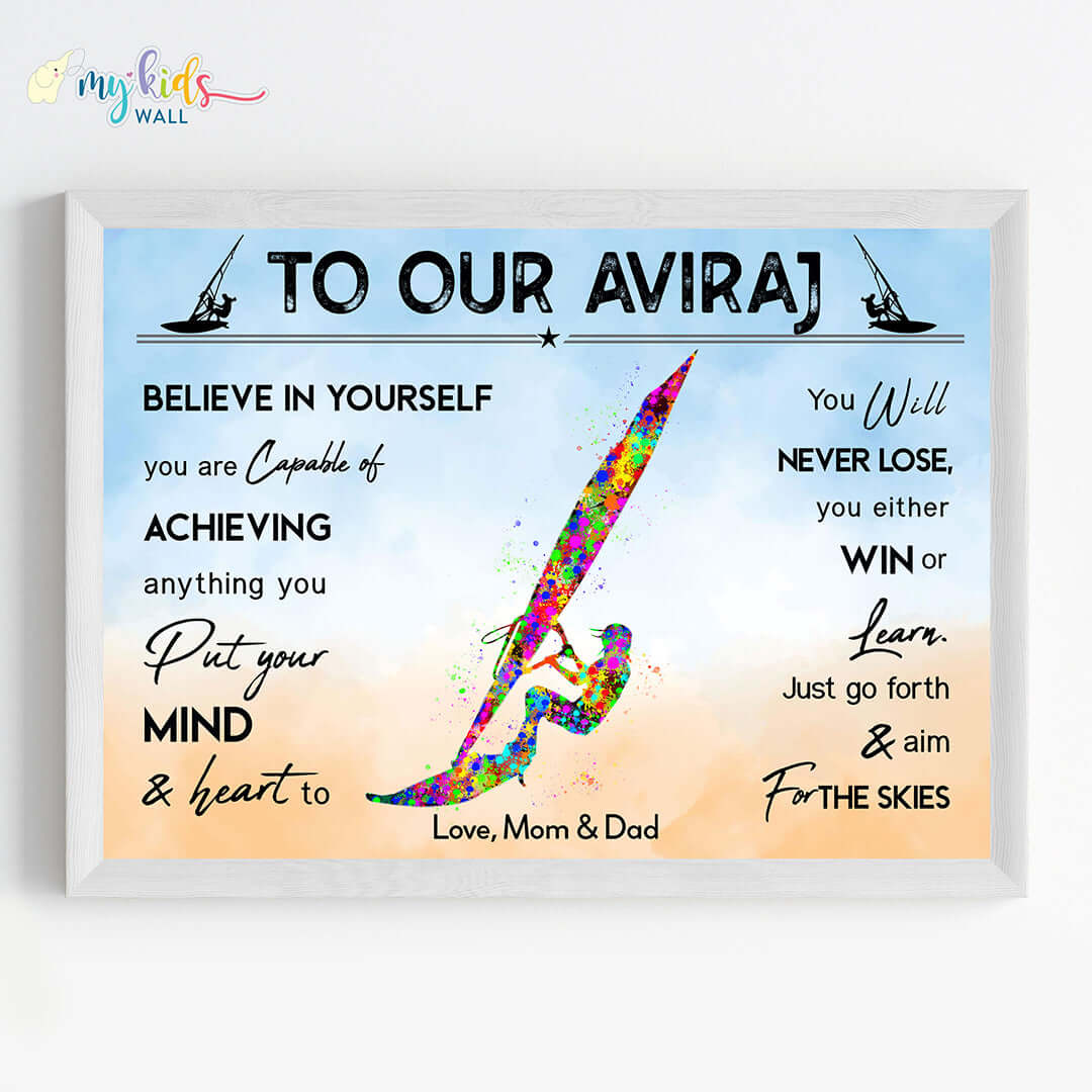 Wind Surfer Personalized Motivational Wall Art (Framed)