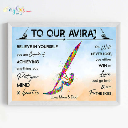 Wind Surfer Personalized Motivational Wall Art (Framed)