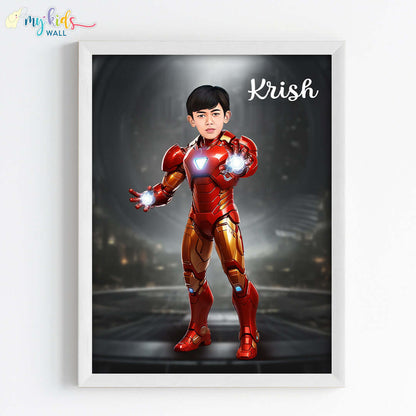 Young Iron Man Superhero Personalized Portrait (Framed)