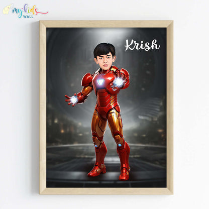 Young Iron Man Superhero Personalized Portrait (Framed)