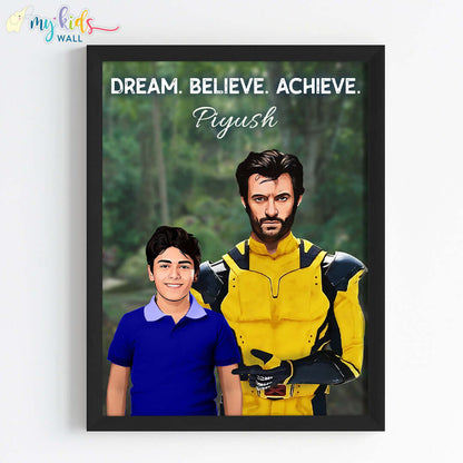 Young Superhero with Wolverine Personalized Portrait (Framed)